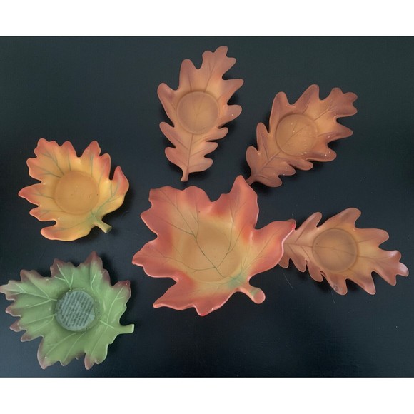 PartyLite Whispering Leaves Candle Holders Fall Autumn 6 Pieces Bisque oak maple - Picture 2 of 16